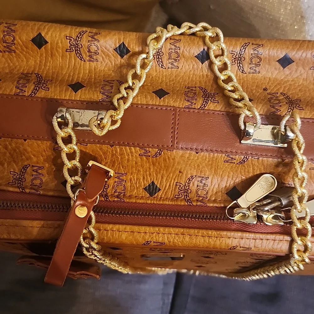 MCM Cognac Visetos Weekender Bag Vintage Made In Germany Unbranded Chains Added - Picture 6 of 17